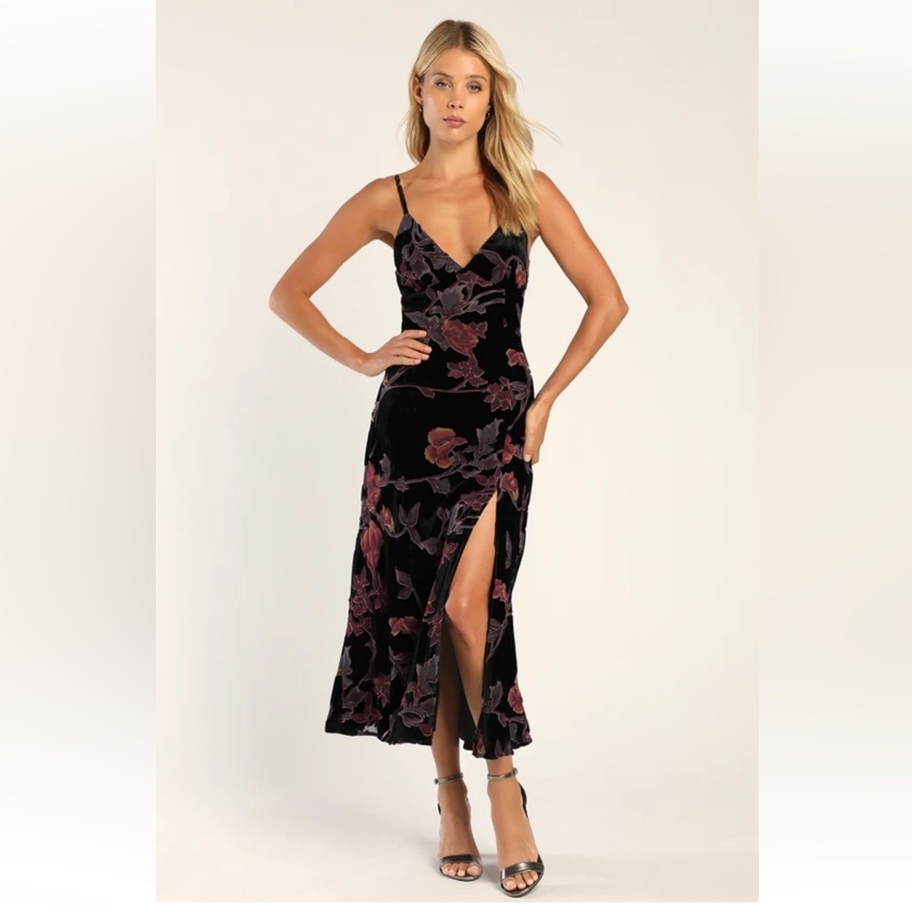 Lulus Divine Allure Black Formal Burnout Velvet Midi Dress